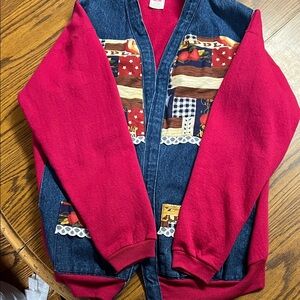 Vintage Red and Denim Patchwork Cardigan/Jacket
